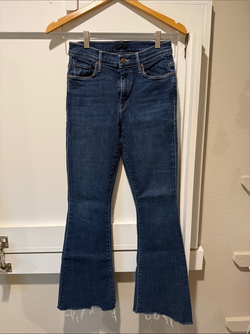 MOTHER Jeans Size 25 One Fell Swoop Dark Wash Raw Hem Flare Jeans